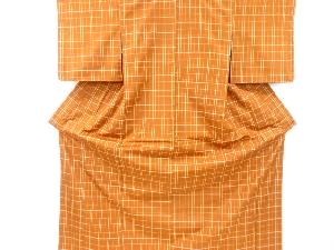 格子織り出し米沢紬着物・道行コートアンサンブル